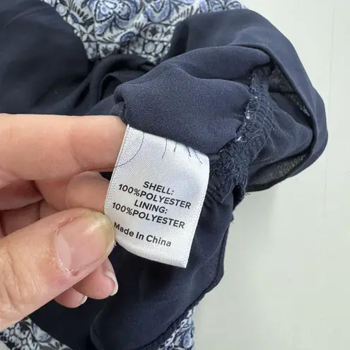 Evereve Shirt Womens Small Blue White Surplice V Neck Peplum Ruffle Sleeveless