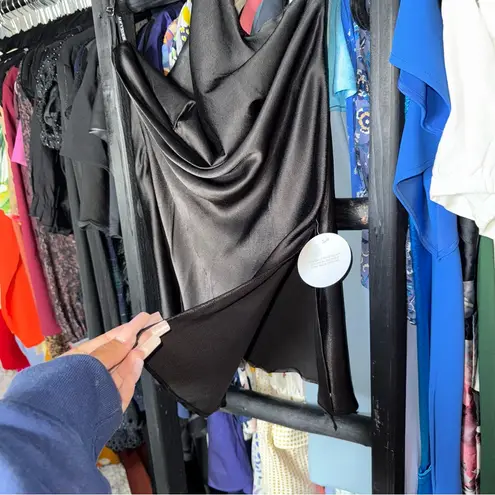 Shona joy Mia One Shoulder Cowl Back Satin Top in Black