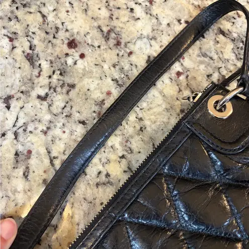 Coach  Poppy Quilted Crinkled Leather Black Shoulder Bag  Blue Inside Y2K #19856