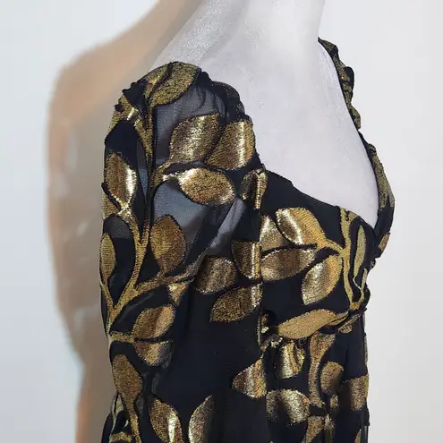 Buddy Love Black and Metallic Gold Leaf Mini Cocktail Dress NWOT Size XS