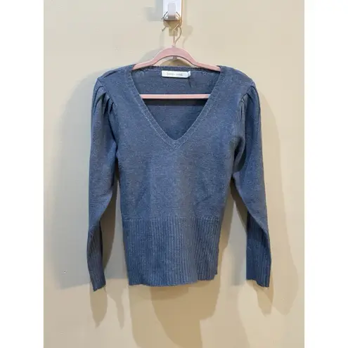 Bishop and Young Blue V Neck Puff Sleeve Sweater Size Small Pullover
