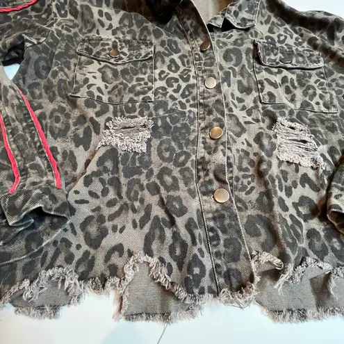 Leopard Print Jacket, Grunge Streetwear, Vintage Havana Jacket, Distressed Shack Brown Size M