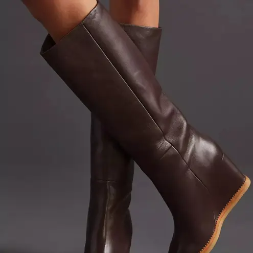 Anthropologie Lola Cruz Alicia Tall Wedge Boots Size EU 41 US 10 New Brown