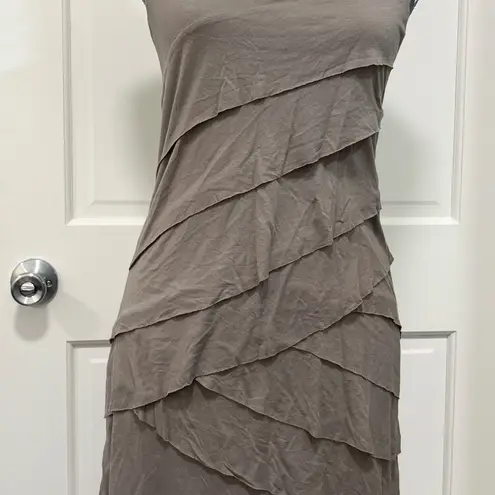 NY & Co Sleeveless Tank Dress Cocktail Club Wear Tiered Ruffle Asymmetrical Sexy Tan Size XS