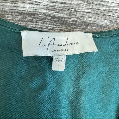L'Academie Los Angeles Womens Casual Satin Tunic Blouse Emerald Green S SM Small