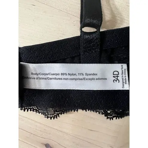 Adore Me  Black Floral Lace Sheer Underwire Bra Size 34D Scalloped Lingerie