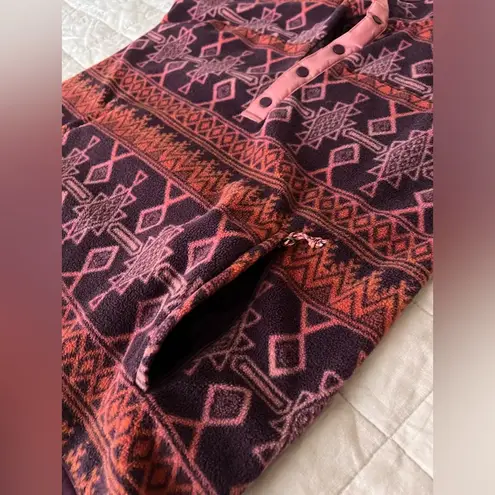 Burton Pink, Red & Purple Patterned Fleece Quarter Button Up Sweatshirt - L