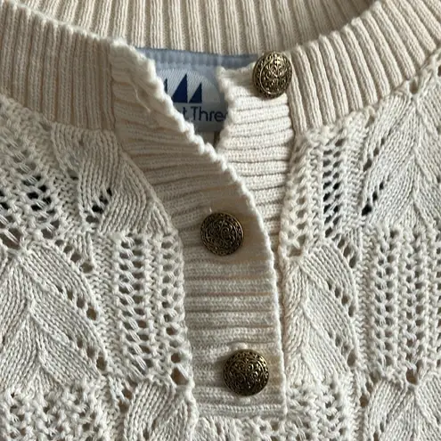 Joie Vintage Bay Point Threads Sleeved Cream Sweater 100% Cotton Size XL with Buttons