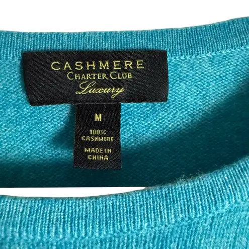 Charter Club Luxury 100% Cashmere Teal Blue Long Sleeve Crewneck Sweater Size M