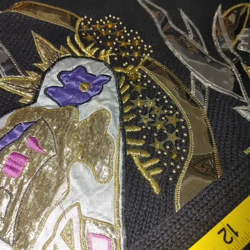 Bonnie Boerer Black Sweater Vintage 1987 Butterfly Appliqué Metallic Embroidery Size M