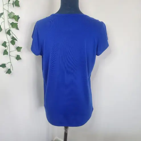 Vintage Rose Blue Top with Embroidered Martini Glass Design Red Size L