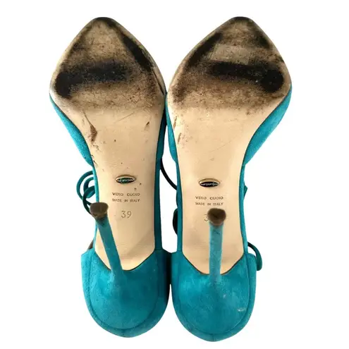 Sergio Rossi Teal Blue Suede Ankle Tie T