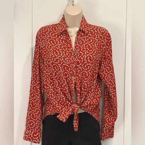 Faithfull the Brand Hosk Top Long Sleeve Pin Up Bow Red Size 4 Coquette Preppy