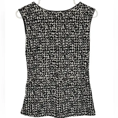 Vintage Y2K Black White Ruched Dot Print Sleeveless Top 90s 00s Size Large