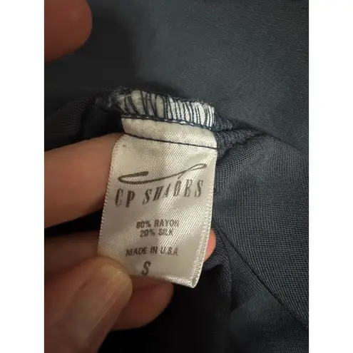 CP Shades Dark Blue Velvet Short Sleeve Top Rayon/Silk Blend Made in USA (S)