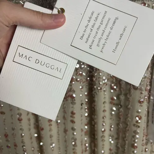 Mac Duggal 93603 Nude Sequined High Neck Sleeveless Column Gown Size 4