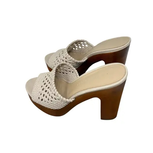 Veronica Beard Guadalupe Platform High Block Heel Sandals Beige Woven Womens 7.5