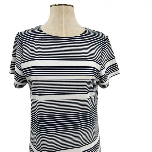 Jude Connally Striped Dress Short Sleeve White Navy Blue Size Medium