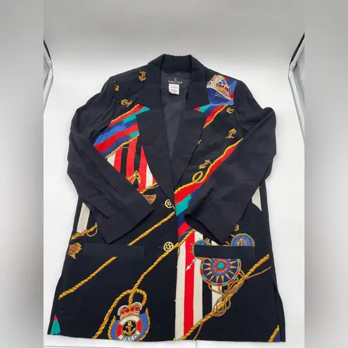 Vintage 80s Carole Little Women’s 4 Nautical Blazer Art To Wear Seaside Coastal Black
