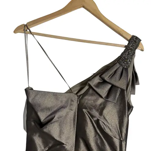 Teri Jon Metallic Gold One Shoulder Embellished Trumpet Formal Gown 8