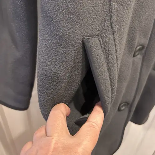 LL Bean Fleece Hooded Mid Length Button Down Jacket Womens Size Large Gray