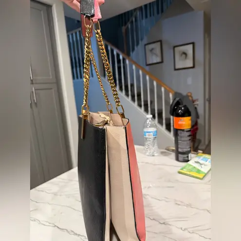 Chloé Tri Color Carey Leather Tote Bag in Cream, Pink, Black Gold Hardware