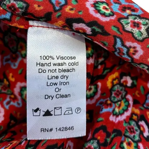 Rhode Kari Peasant Blouse Ruby Mosaic Floral Tank Top Women's Size Extra Large Red