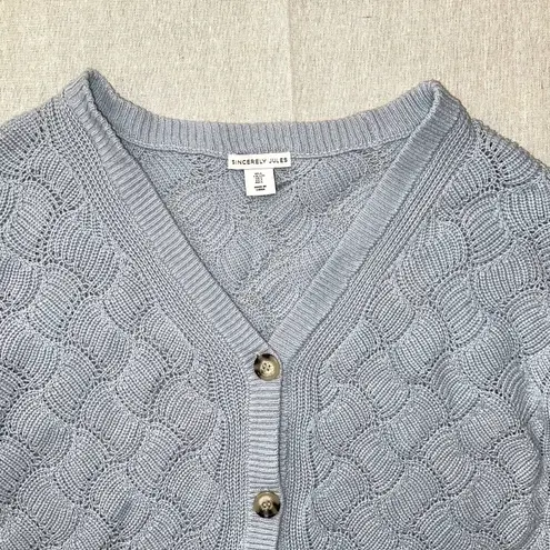 Sincerely Jules | Blue Wavy Knit Cropped Cardigan | Large
