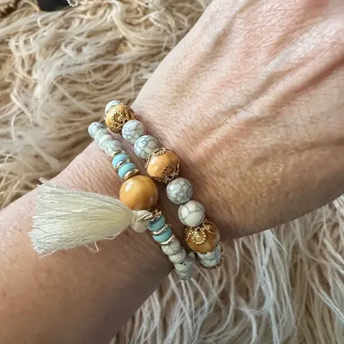 Beaded Cream Gold Pale Blur Beaded Bracelet Duo