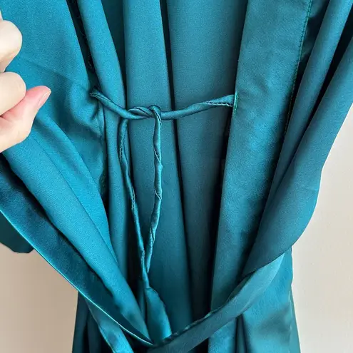 Bridesmaid Teal and Gold Silky Bathrobe, Size S/M Blue