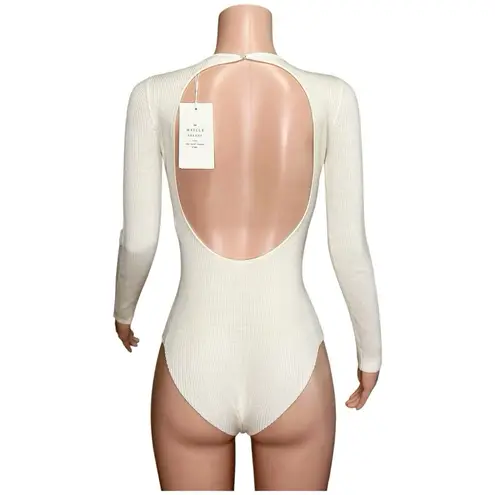 Sézane Ashley Open-Back Merino Wool Cotton Knit Bodysuit, Ecru, Small