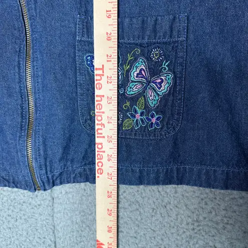 Blair Denim Jacket Embroidered Butterflies Floral Zip Front Women's Medium