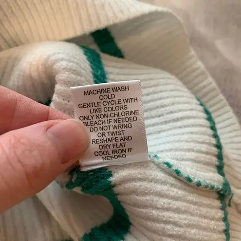 Sincerely Jules Womens Large Sweater White Green Striped Ribbed Knit Pullover