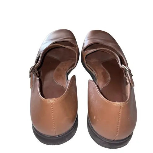 NIB Report Tan Leather Buckle Mary Jane Slip On Flats Vintage Women’s Shoes 7 Brown