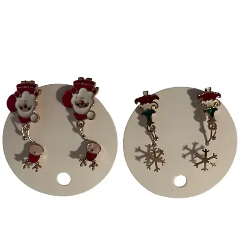 Christmas Earrings Santa Claus Reindeer Tree Snowflake Dangle Jewelry Set Gold
