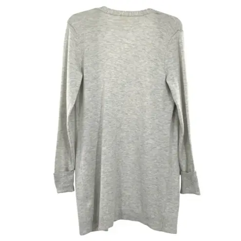 Fat Face Cardigan Sweater Long Open Front Oatmeal Gray Knit Wool Blend