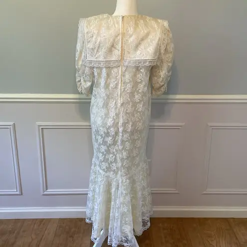 Gunne Sax Jessica McClintock Drop Waist Dress Lace Overlay Prairie Bridal Size 8