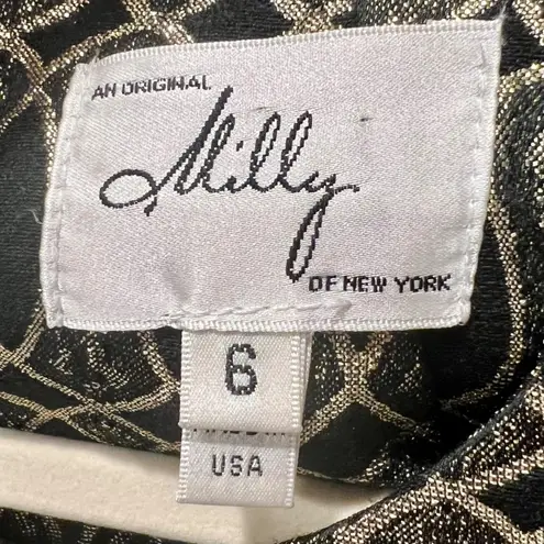 Milly Black Gold Metallic Geometric Sheath Cocktail Dress Size 6 Tailored Party