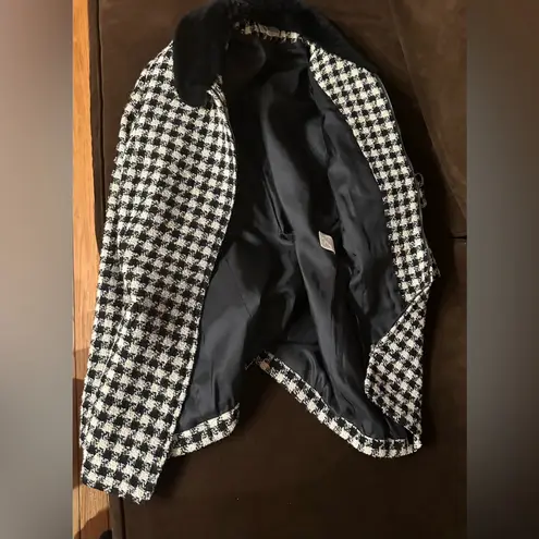 Georges Rech Paris Vintage Black White Houndstooth Fox four iCollar Blazer Sz L. Size L