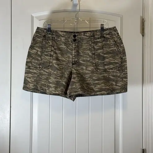Allison Brittney Women's 5' Camo Khaki Chino Shorts Deep Pockets Sz 14 #F3537 #