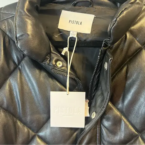 Pistola Callista Puffer Jacket w/ Removable Sleeves Black Faux Leather Sz XL NWT