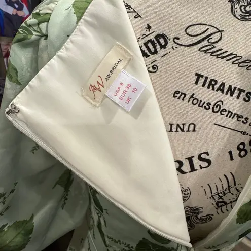 AW Bridal Sage Garden Party Floral Midi Dress Square Neck Women's Size 8 Green