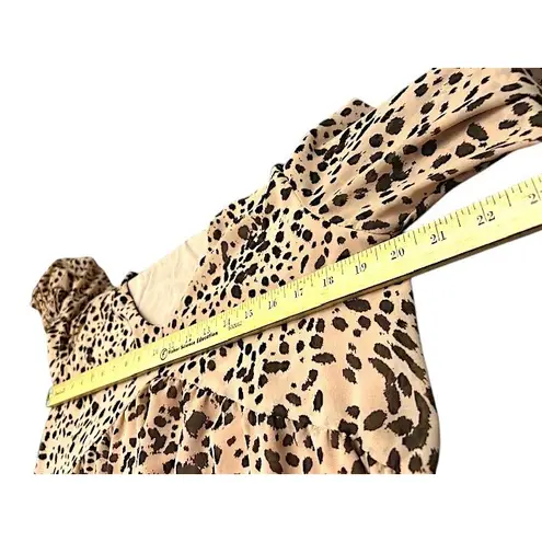 Mittoshop Leopard Print Mini Dress M Tiered Long Sleeve Flowy Boho Soft Edgy