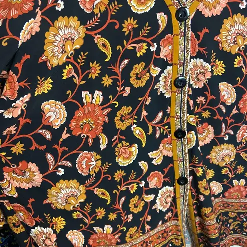 Susan Graver Weekend Size 2X Button Front Tunic Blouse Floral Black Kimono Boho - Image 2