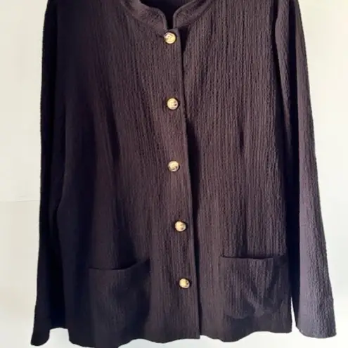 Orvis Black Jacket L Textured Long Sleeve Mandarin Collar Button Minimal Classic