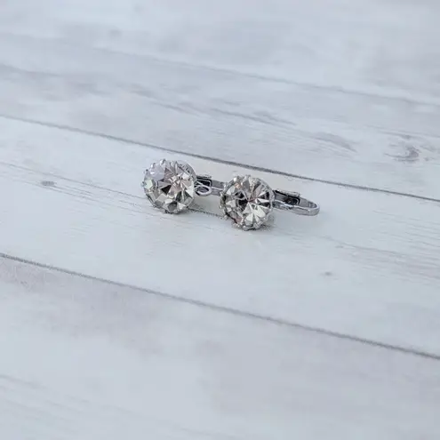 Vintage Clip On Earrings Just Under 1/2" Clear Gem Stylish Regal Silver