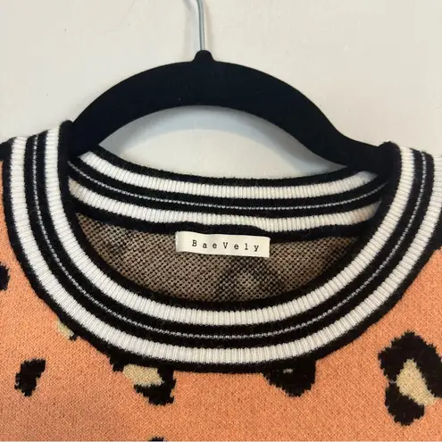 Baevely | Multicolor Color Block Leopard Print Short Sleeve Sweater Orange