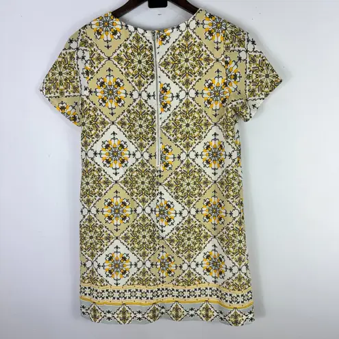 Lulus Dress XS Yellow Ivory Baroque Tile Print Mod Shift Mini Resort Travel