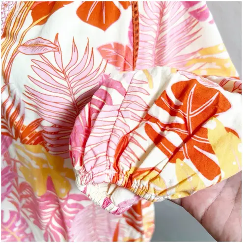 Haute Hippie Avery Peasant Blouse Size Large Tropical Print Tassel Pink Bohemian