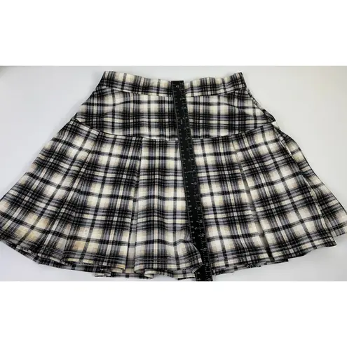 Dizzy Lizzy Plaid Pleated Mini Skirt Beige Black Tan Women's Size Medium